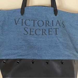 Victoria’s Secret Large Vegan Leather and Denim Carryall Tote Bag